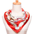 Fashion women print polyester square chains silk satin scarf